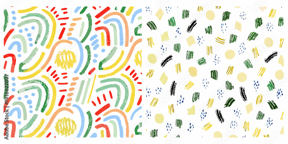 Obraz premium Colorful abstract pattern displaying swirling shapes and scattered brushstrokes
