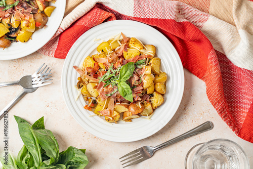 Italian potato salad with basil and parmesan cheese