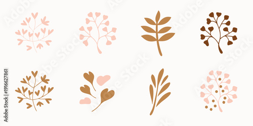 Collection of delicate floral sprigs in muted earthy tones