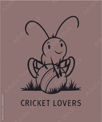 Cute Cricket Insect with Cricket Ball