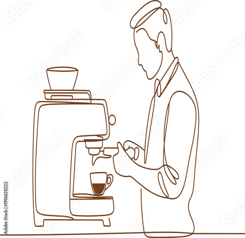 Man in uniform making coffee with an espresso machine desi
