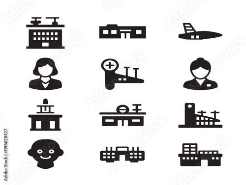 Spacious airport terminal silhouette with global travel concept