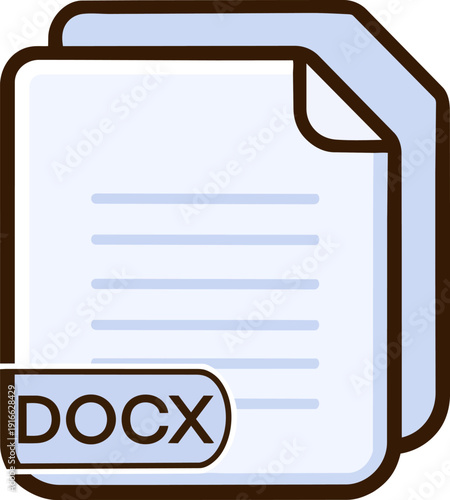 A kawaii-style cartoon illustration of a smiling document with a folded corner and a "DOCX" label at the bottom, isolated on a white background.