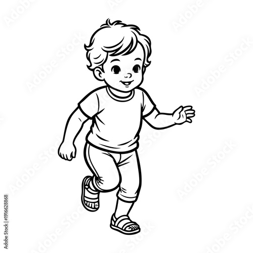 Dibujo de niño pequeño alegre corriendo 
