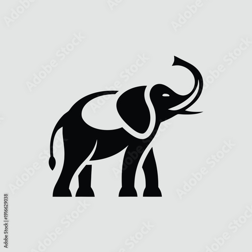 Simple black elephant icon standing with trunk up vector illustration