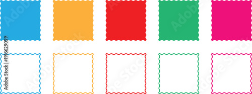 Colorful Wavy Square Frames Set – Scalloped Edge Labels and Decorative Borders Collection Isolated on White Background