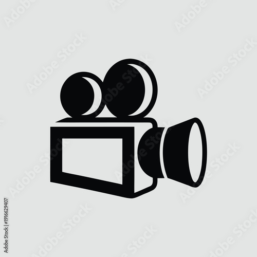 Simple black video camera icon on white background vector illustration