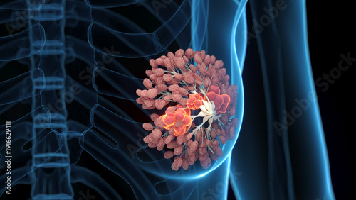 Accurate 3D Visualization Of Breast Cancer In A Human Female Highlighted In Full Depiction