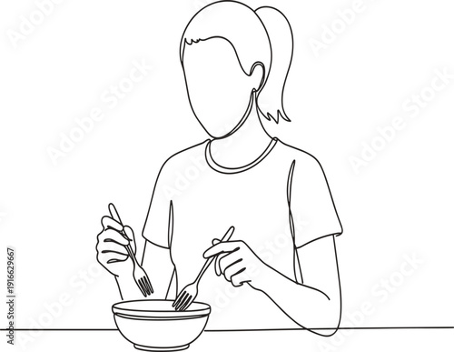 Person Eating Food with Fork and Chopsticks from a Bowl de