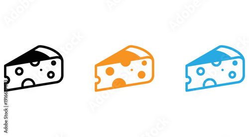 Three types of cheese icons displayed in a simple and colorful design. isolated on transparent background, Vector