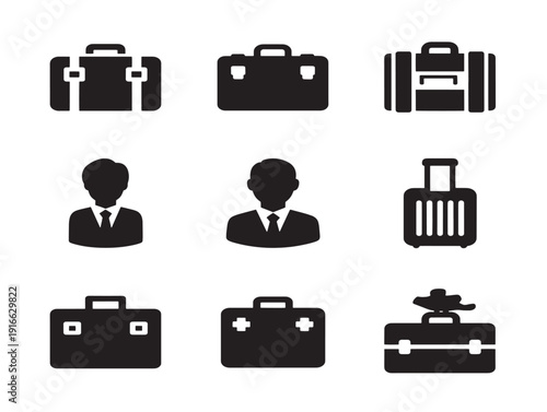 Travel suitcase icons silhouette with adventure journey concept