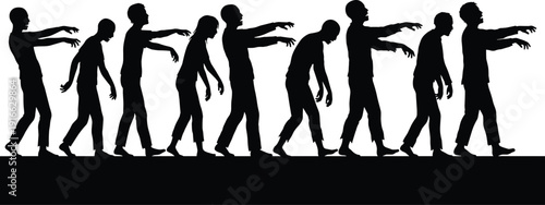 Zombie Silhouette Collection with Walking Undead Figures in Horror Pose Isolated on White Background for Halloween Design
