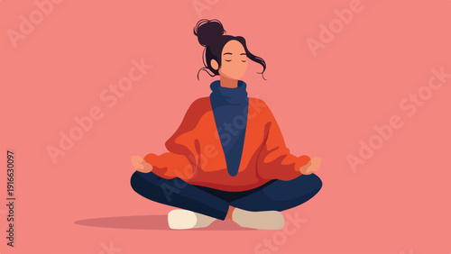 Stylized illustration of a person meditating in a lotus position on a solid background