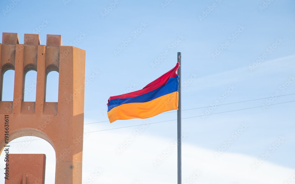 Wall Mural Armenian flag in the blue sky background.