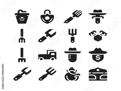 Professional farming equipment silhouette in clean bold design