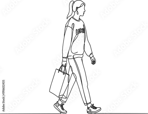 Woman Walking with Shopping Bags in Casual Outfit sweatshirt desig