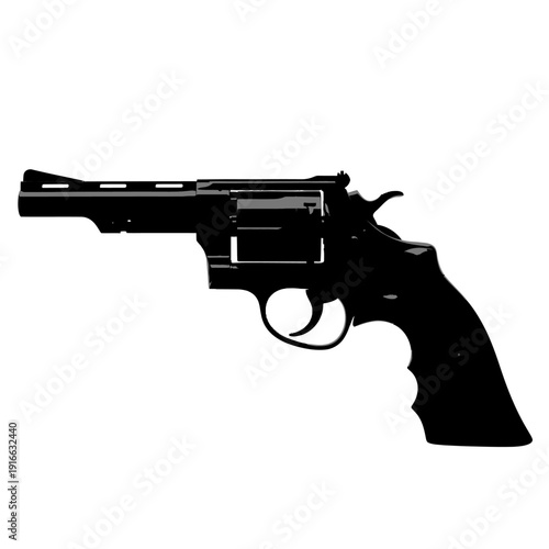 Detailed Silhouette of a Revolver Isolated on White Background.