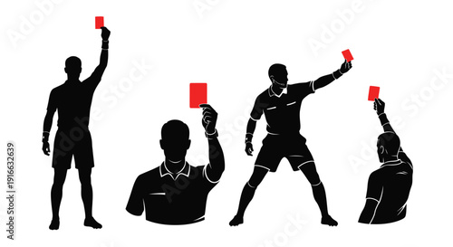 Referee displaying red cards in a dynamic sequence silhouette