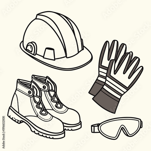 Construction Safety Gear Set Illustration