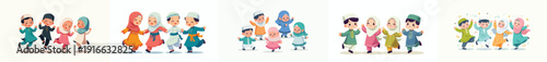 vector of Muslim children dancing happily
