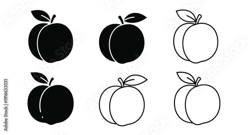 Simple peach illustrations in varying styles a black silhouette