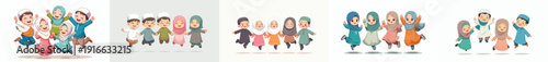 vector of Muslim children jumping happily