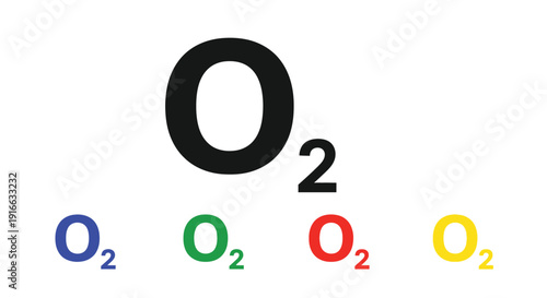 Colorful oxygen molecule representations with a dark silhouette