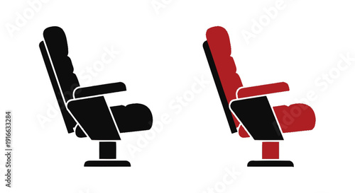 Two cinema seats one black and one red in profile silhouette