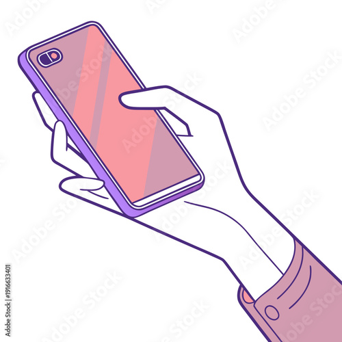 Hand Holding Smartphone with Pink Screen, Mobile Device Use