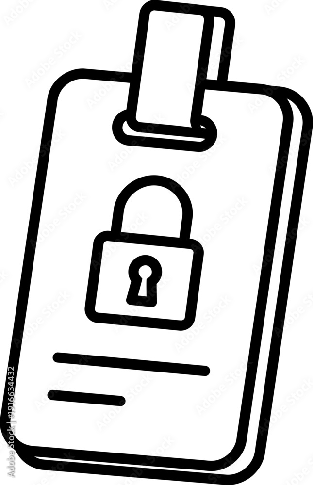 Obraz premium Identification card with security lock symbol. Access control and data protection concept. Outline line drawing doodle vector icon