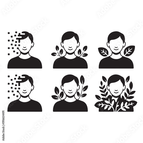 human evolution and personal development stages from digital disintegration to natural growth and flourishing nature