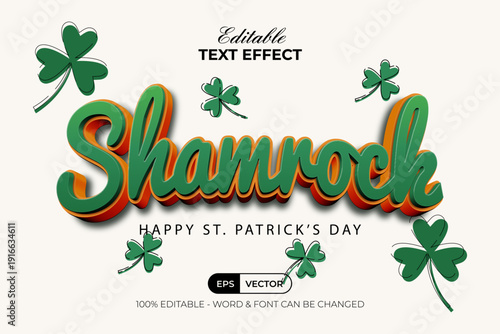 Shamrock Text Effect St Patrick's Day Event Theme. Editable Text Effect 3D Style.