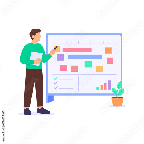 Project Planning, defining objectives timelines and resource strategy, Flat vector character illustration