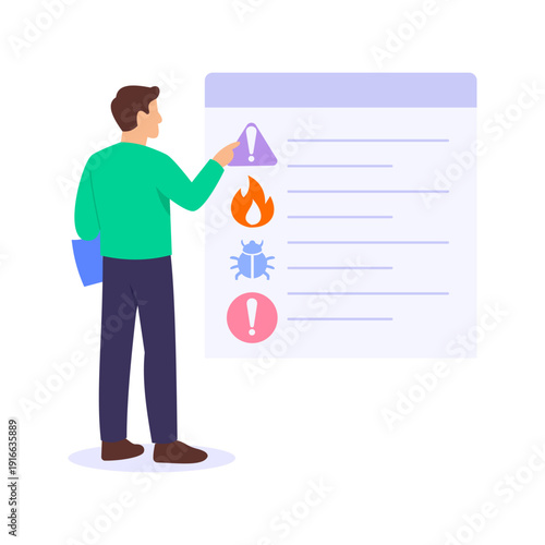 Risk Identification, detecting potential project threats early, Flat vector character illustration