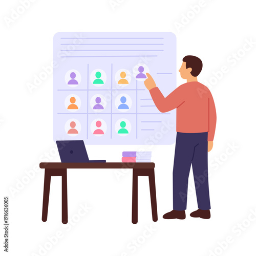 Resource Allocation, distributing assets efficiently across tasks, Flat vector character illustration