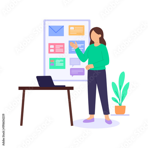 Communication Planning, structuring effective information exchange strategy, Flat vector character illustration