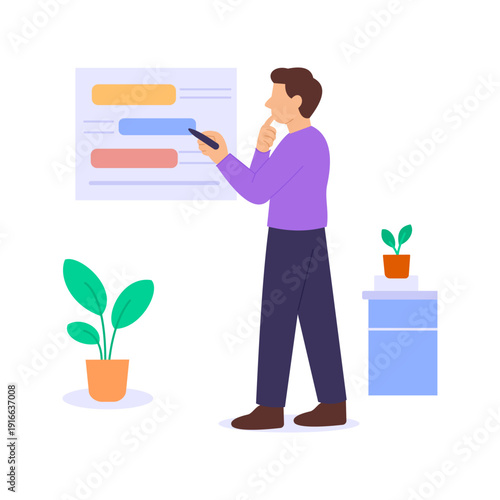 Scope Changes, managing modifications within project boundaries, Flat vector character illustration