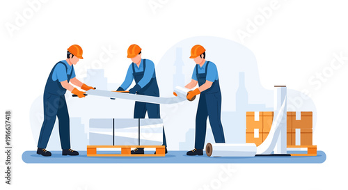 Construction workers collaborating on a building project together.