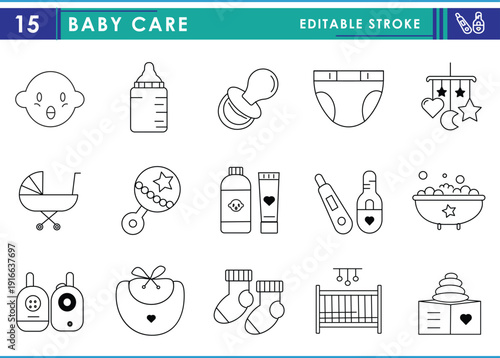 Baby Care Line Icons Set