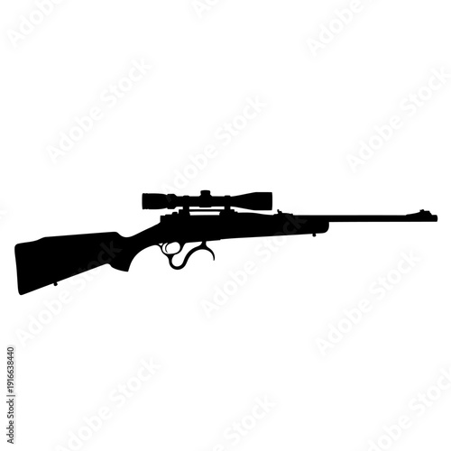 Silhouette of a Rifle with Scope Against White Background.