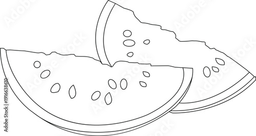 hand draw fruits water melon icons illustration set, watermelon fruit fresh line sketch