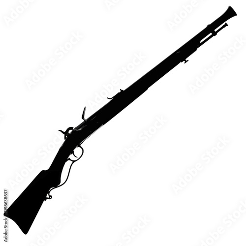 Silhouette of a vintage rifle isolated on a white background, ready for use.
