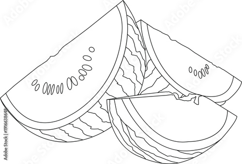 hand draw fruits water melon icons illustration set, watermelon fruit fresh line sketch