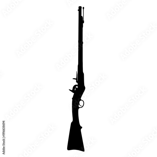Silhouette of a Vintage Rifle, Isolated on White Background.