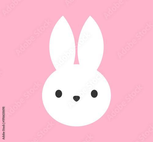 Cute white bunny head on pink background. Element for design. Vector illustration.