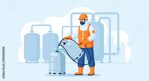 Worker in Protective Gear Operating Industrial Equipment.