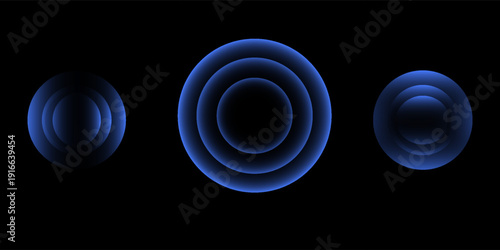 Sonic waves, WiFi signal glowing elements, radar sensor light effects, round wireless network neon symbols. Vector illustration.
