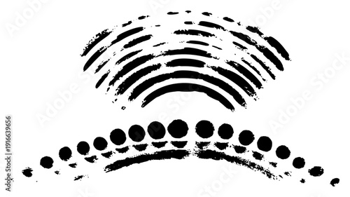 Abstract arched brush strokes and dotted circular patterns with grunge texture