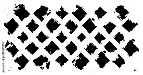 Large diagonal mesh pattern with thick distressed black ink lines