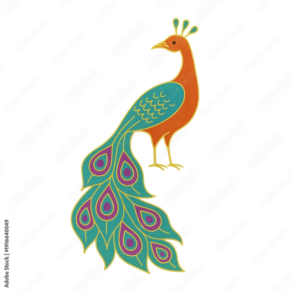 Fototapeta premium Front Open Peacock Feather Illustration, Cartoon Peacock Vector Design, Blue, Peacock Illustration